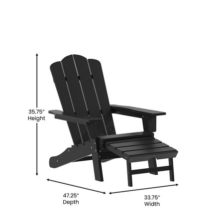 Flash Furniture Black Adirondack Chair with Ottoman and Cupholder LE-HMP-1045-110-BK-GG